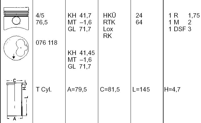 Tłok, komplet do jednego cylindru, STD Audi 90 (89, 89Q, 8A, B3)