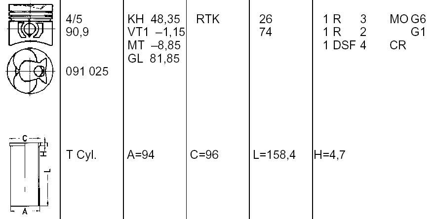 Tłok, komplet do jednego cylindru, STD Mercedes 100 631