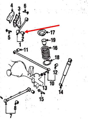 Silentblock wahacza podłużnego tylnego górnego Nissan Pathfinder (R50)