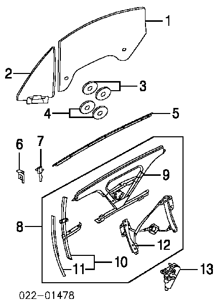 Mechanizm podnoszenia szyby drzwi przednich lewych Audi TT (8N3)