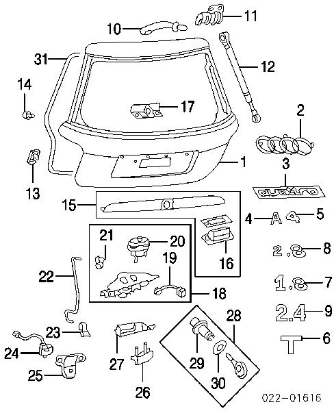 Zawias drzwi tylnych (bagażnika 3/5) Audi A3 (8L1)