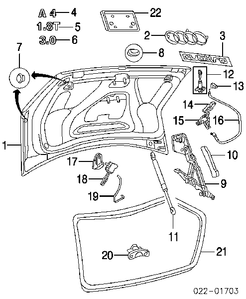 Zawias klapy bagażnika Audi A4 B6 (8E2)