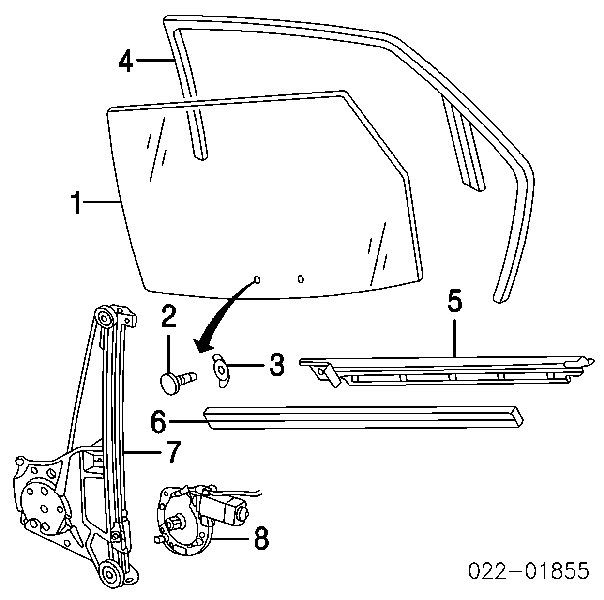 Mechanizm podnoszenia szyby drzwi tylnych lewych Audi A6 (4A, C4)