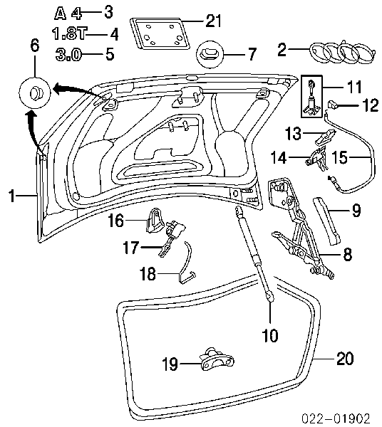 Zamek klapy bagażnika (3/5 drzwi tylnych) Audi A4 B6 (8E2)