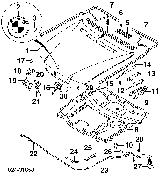 Linka otwierania maski tylna do BMW 7 (E38)