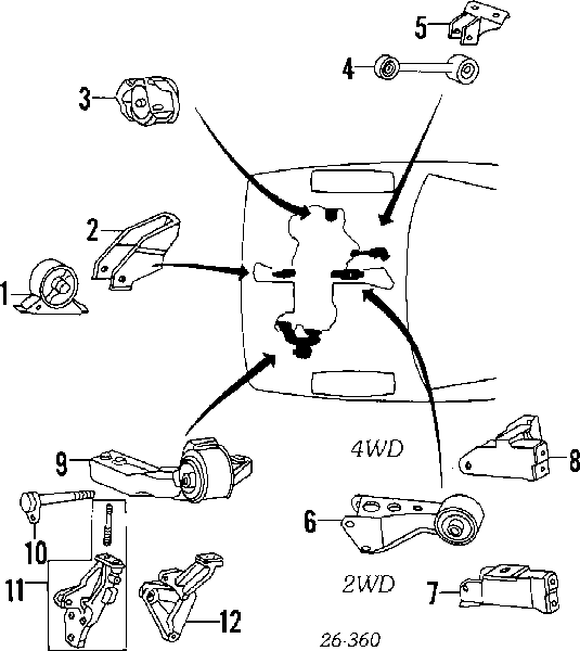 Poduszka (podpora) silnika prawa Mitsubishi Lancer 3 (C1A,C6A)