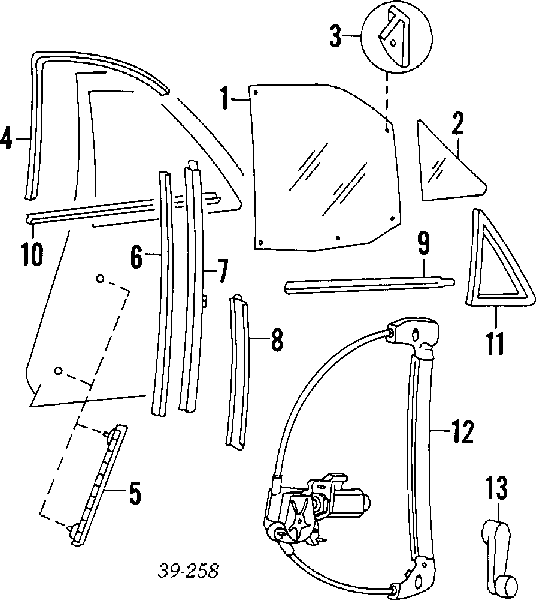 Mechanizm podnoszenia szyby drzwi tylnych prawych Peugeot 405 1 (15E)