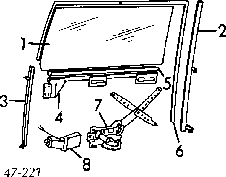 Mechanizm podnoszenia szyby drzwi tylnych lewych Volvo 940 (944)