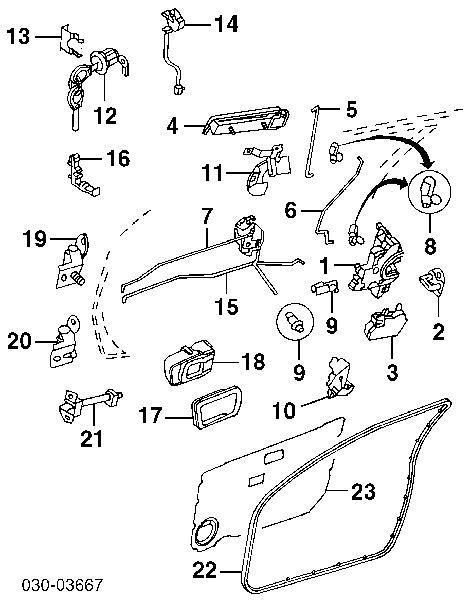 805025P010 Nissan/Infiniti Zamek drzwi przednich prawych