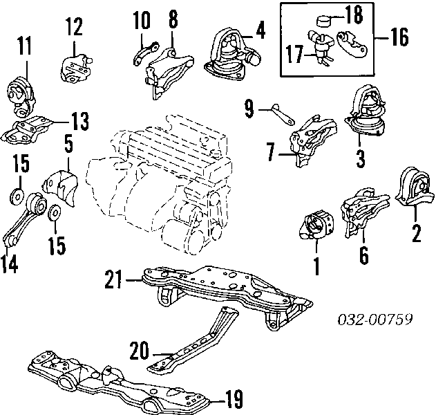 Poduszka (podpora) silnika tylna Honda Accord 5 (CC7)