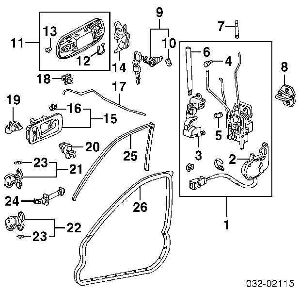72155S03J11 Honda Zamek drzwi przednich lewych