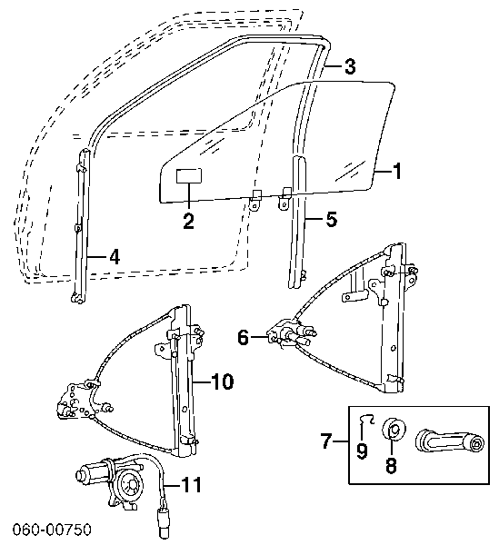 Mechanizm podnoszenia szyby drzwi przednich lewych Hyundai Lantra II