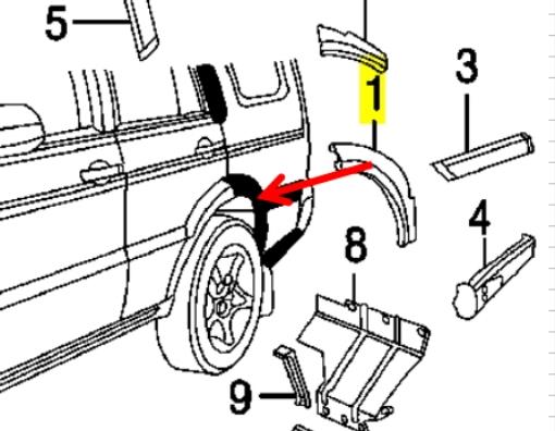 Poszerzenie (nakładka) reperaturki tylnego błotnika lewy Land Rover Discovery 2 (LJ ,LT)