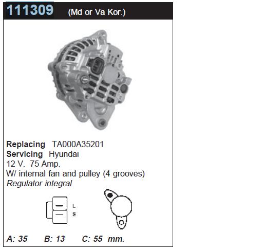Alternator Hyundai/Kia AB175054 cena, od 80,02 USD