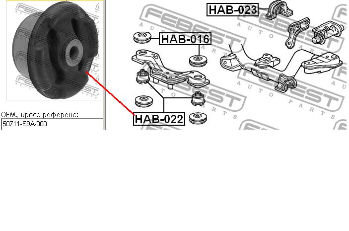 Do koszyka 50711SH9020 Honda Silentblock trawersu do mocowania tylnego reduktora przedni