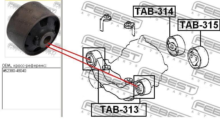 Silentblock trawersu do mocowania tylnego reduktora przedni Lexus RX 330/350 (U3)