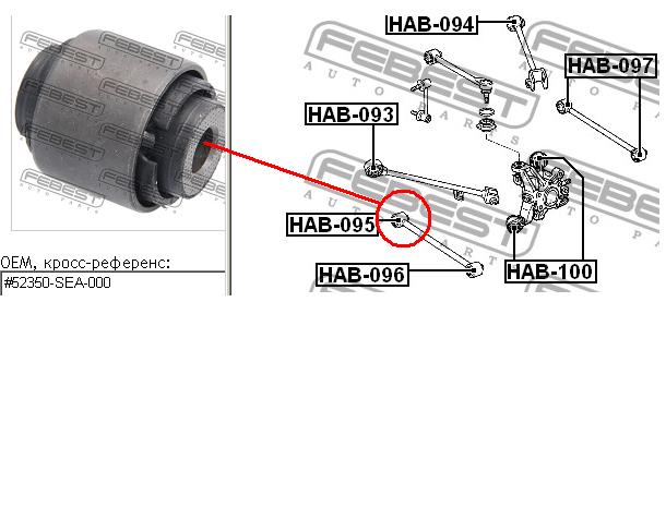 Silentblock wahacza poprzecznego tylnego wewnętrzny Febest HAB095 cena, od 12,03 USD