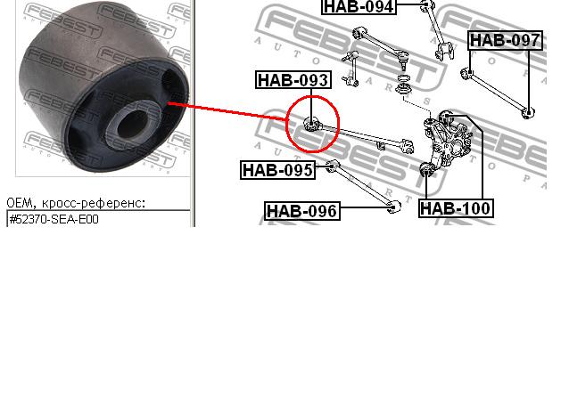 Silentblock tylnego wahacza podłużnego przedni Febest HAB093 cena, od 13,47 USD
