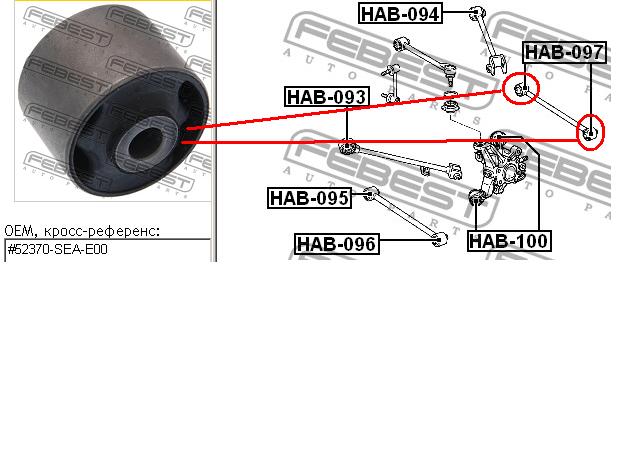 Silentblock drążka poprzecznego (zawieszenia tylnego) Febest HAB097 cena, od 14,72 USD