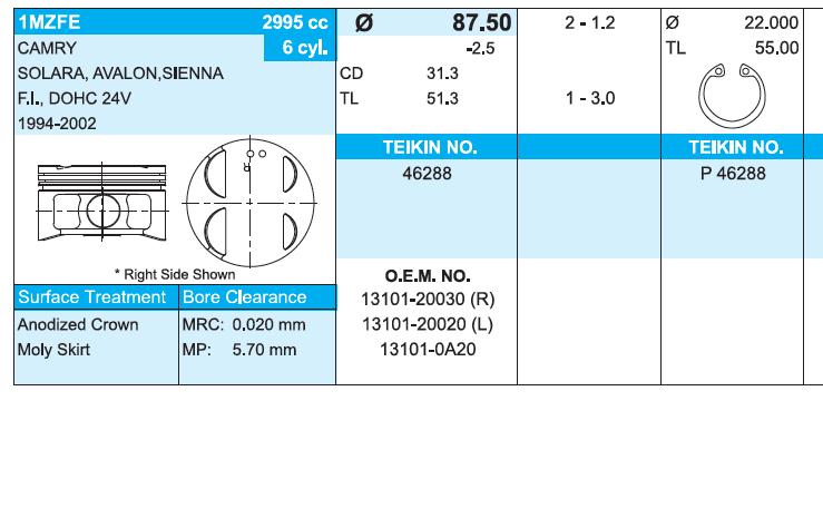 46288STD Teikin Tłok (komplet na silnik), STD