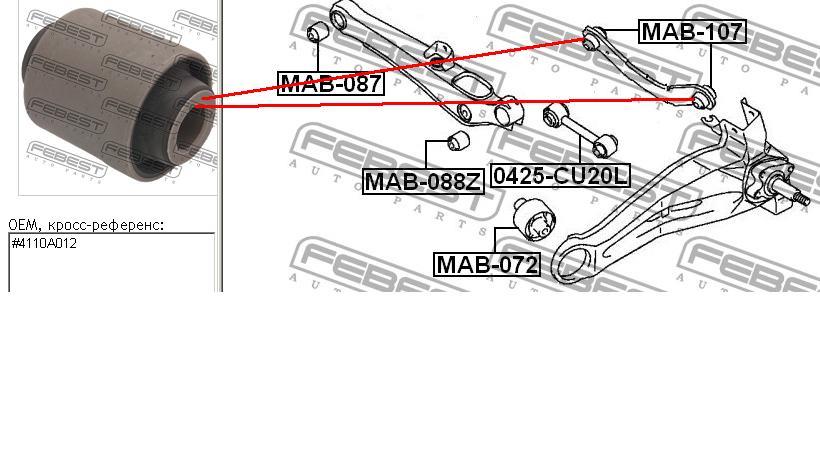 Silentblock wahacza tylnego górnego Peugeot 4007 (GP)