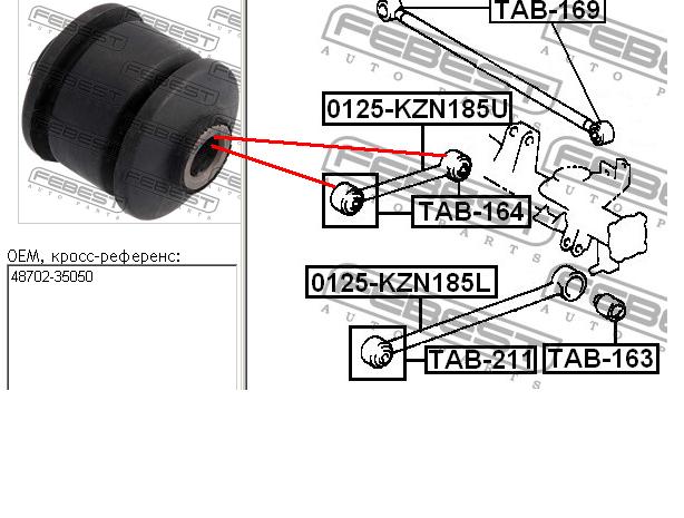 Silentblock wahacza podłużnego tylnego górnego Febest TAB164 cena, od 11,93 USD