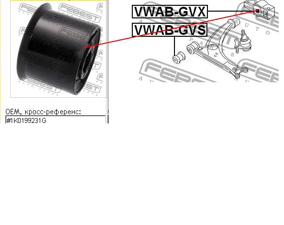 Silentblock przedniego wahacza dolnego Febest VWABGVX cena, od 12,86 USD