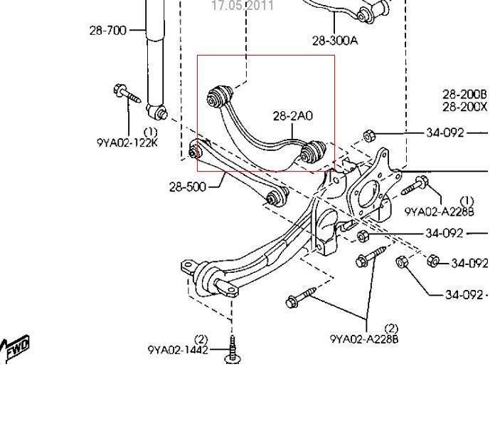 Wahacz zawieszenia tylnego górny lewy/prawy Mazda BBM228C10 cena, od 32,75 USD