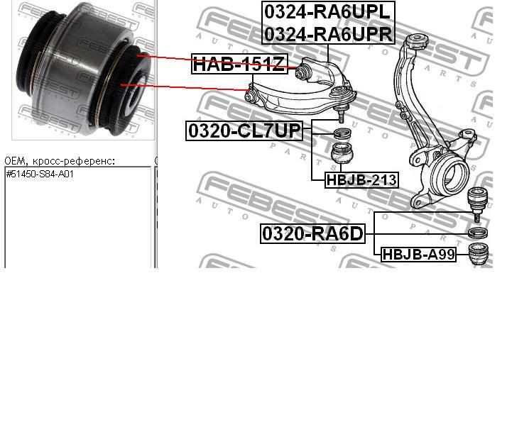 Do koszyka RU418 Japan Parts Silentblock przedniego wahacza górnego