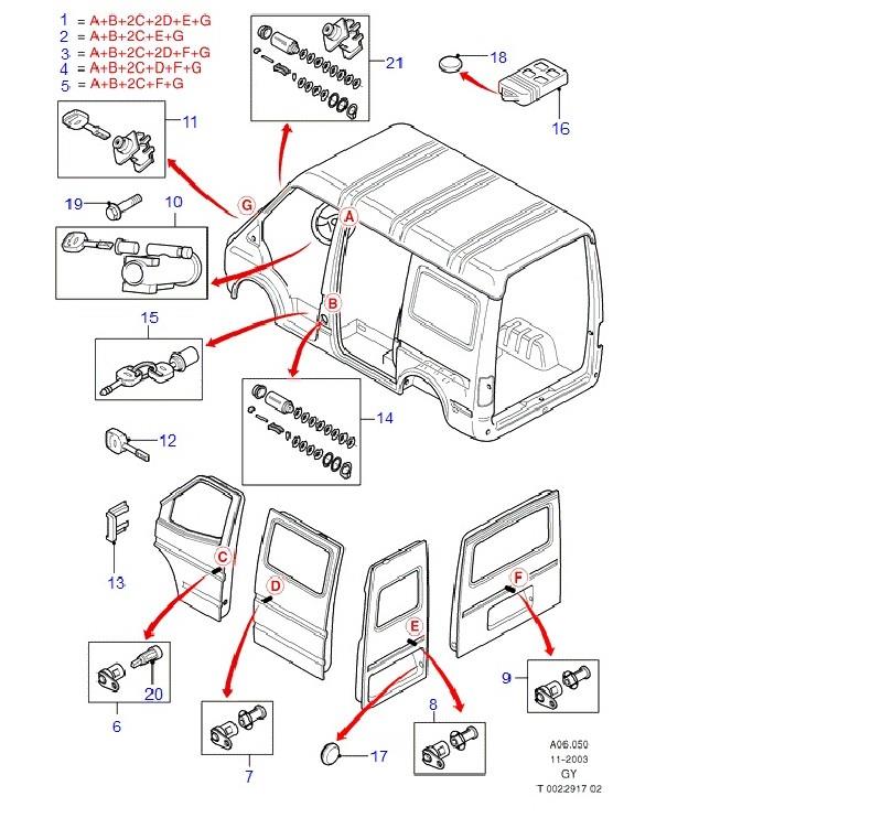 1C1AV22050BA Ford Zestaw wkładek zamków