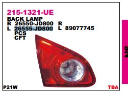 Lampa zespolona tylna lewa wewnętrzna Nissan Qashqai 2 (J10)