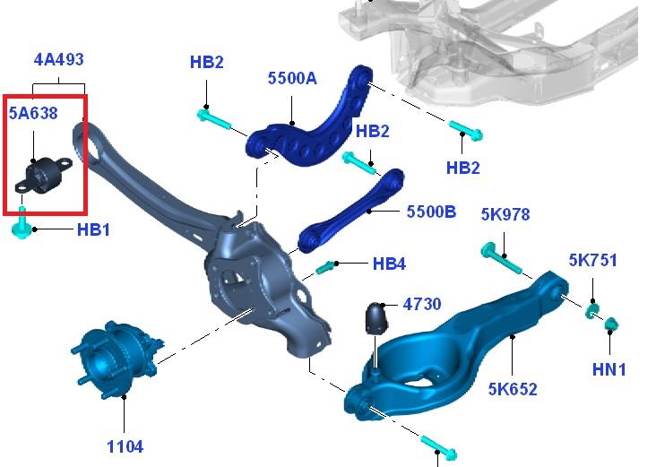 Silentblock tylnego wahacza podłużnego przedni Ford Focus 3 (CB8)