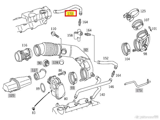 Króciec wentylacji kadłuba (separatora oleju) do Mercedes C (W202)