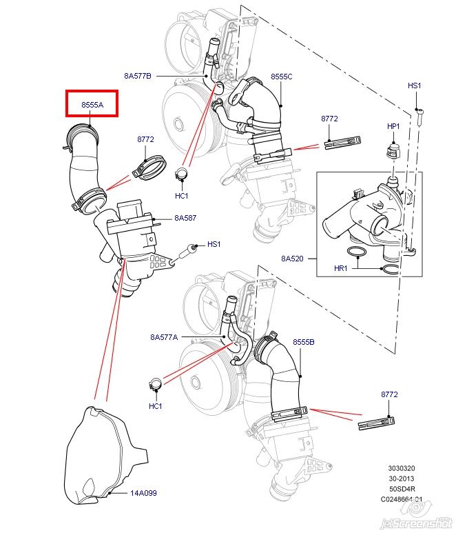 LR033994 Land Rover Przewód (króciec) pompy wodnej odbiorczy