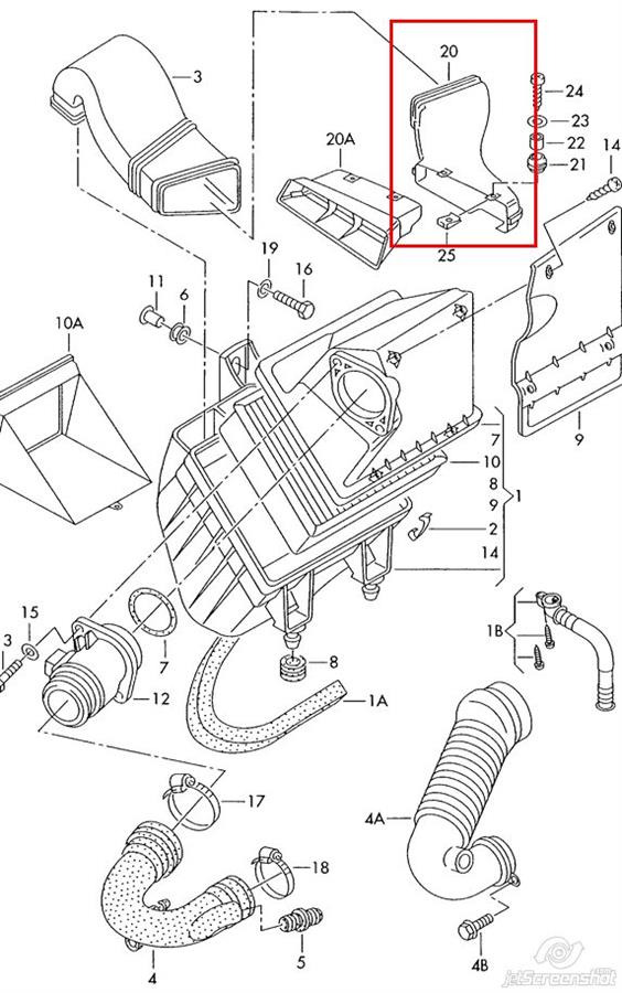 Do koszyka Wlot powietrza do filtra powietrza Audi A4 B5 8D2