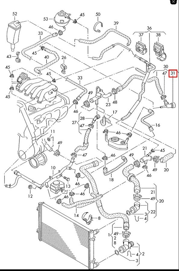 Kołnierz przewodu płynu chłodzącego (wg kodów 6Q0122291F i 1J0121619A VAG) Seat Leon (1M1)