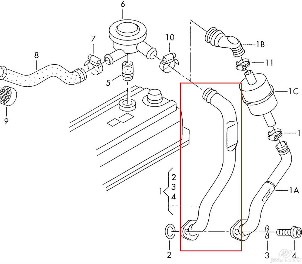 Króciec wentylacji kadłuba (separatora oleju) Volkswagen Vento (1H2)