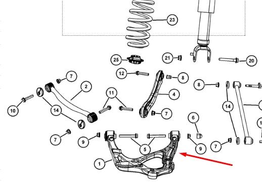 52124811AF Chrysler Wahacz zawieszenia tylnego dolny lewy