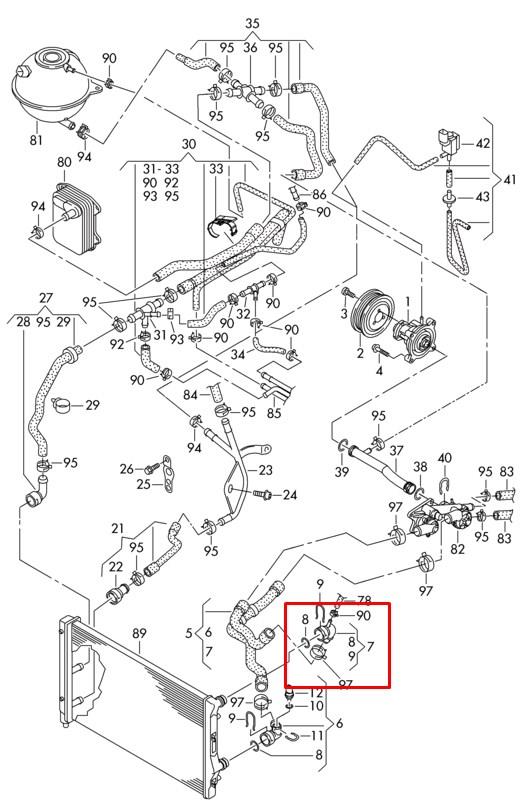 Kołnierz przewodu płynu chłodzącego (wg kodów 6Q0122291F i 1J0121619A VAG) Volkswagen Passat (B7, 362)