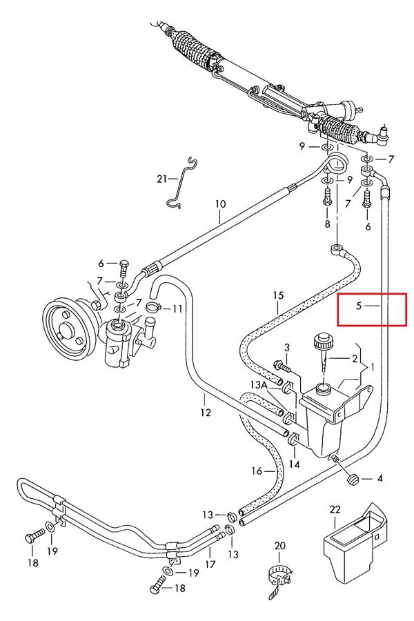 Przewód hydraulicznego układu wspomagania niskiego ciśnienia, od maglownicy do chłodnicy Audi A4 B5 (8D2)