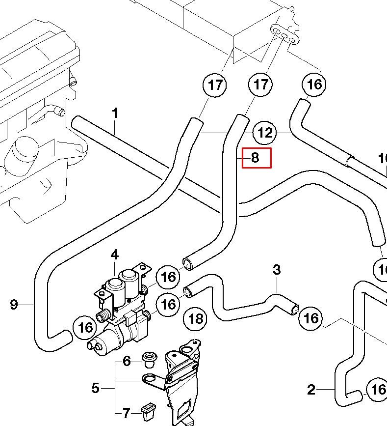 Przewód chłodnicy ogrzewacza (nagrzewnicy), dopływ do BMW X5 (E53)