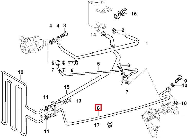 Przewód hydraulicznego układu wspomagania niskiego ciśnienia, od maglownicy do chłodnicy do BMW 5 (E39)