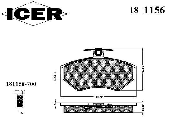 181156 Icer klocki hamulcowe przednie tarczowe