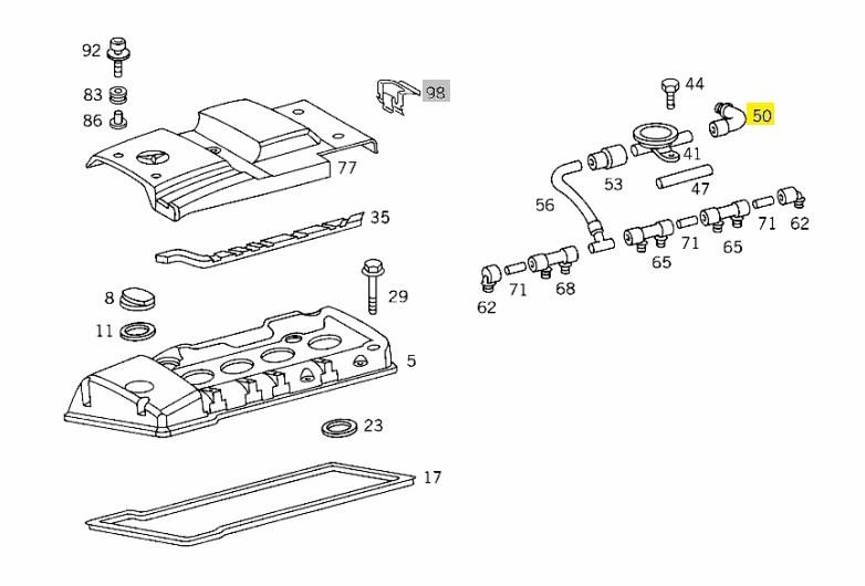 Króciec wentylacji kadłuba (separatora oleju) do Mercedes E (S124)