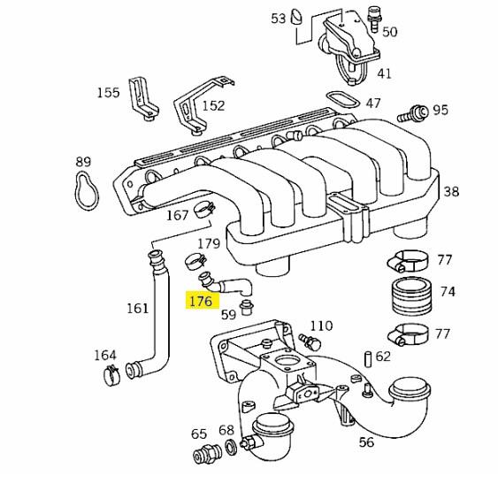 Króciec wentylacji kadłuba (separatora oleju) A1040943682 Mercedes