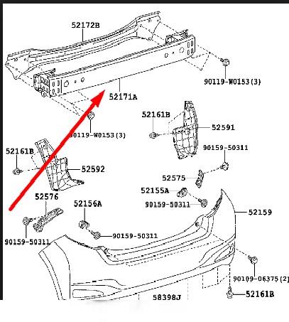 520230D080 Toyota Wzmocnienie zderzaka tylnego