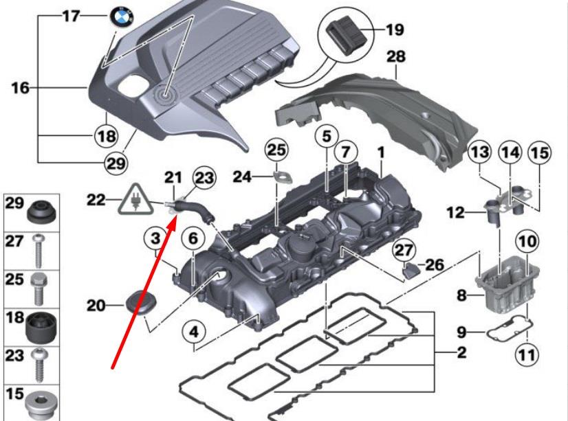 Króciec wentylacji kadłuba (separatora oleju) do BMW 3 (E92)