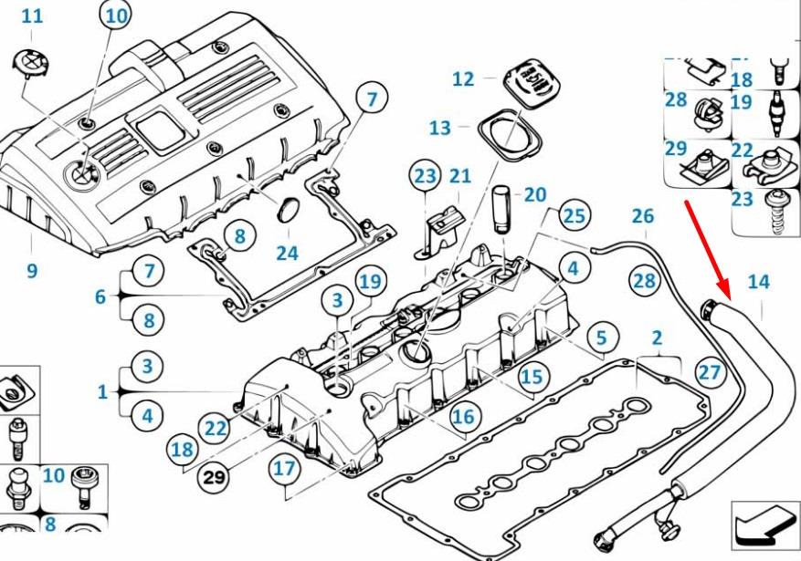 Króciec wentylacji kadłuba (separatora oleju) BMW 11157559528 cena, od 42,05 USD
