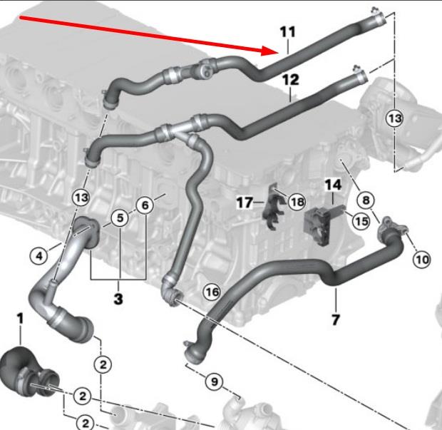 Przewód chłodnicy ogrzewacza (nagrzewnicy), dopływ do BMW 5 (E60)
