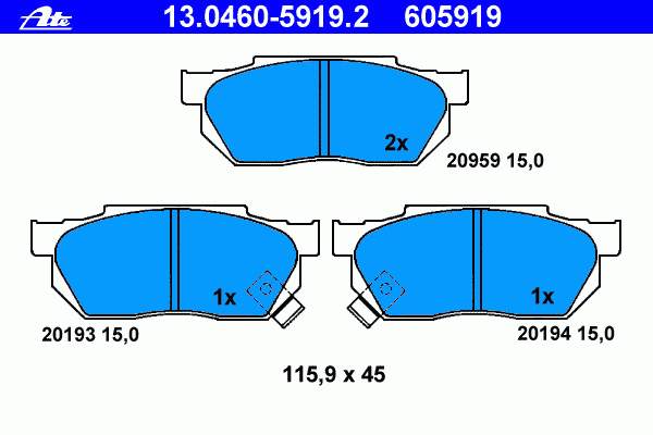 Klocki hamulcowe przednie tarczowe Metelli 2202470 cena, od 23,35 USD